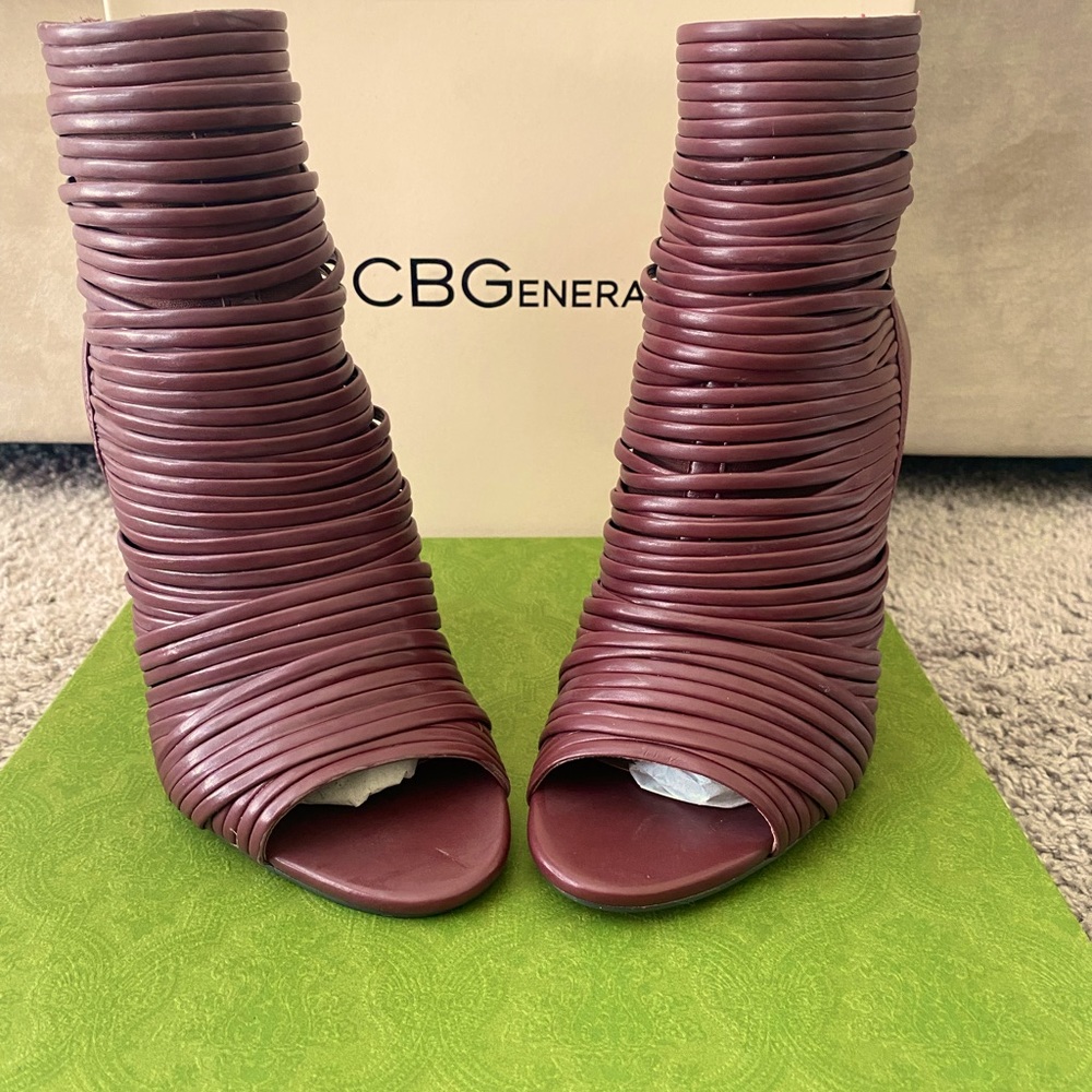 BCBG Ella Strappy Booties with Zipper up the back